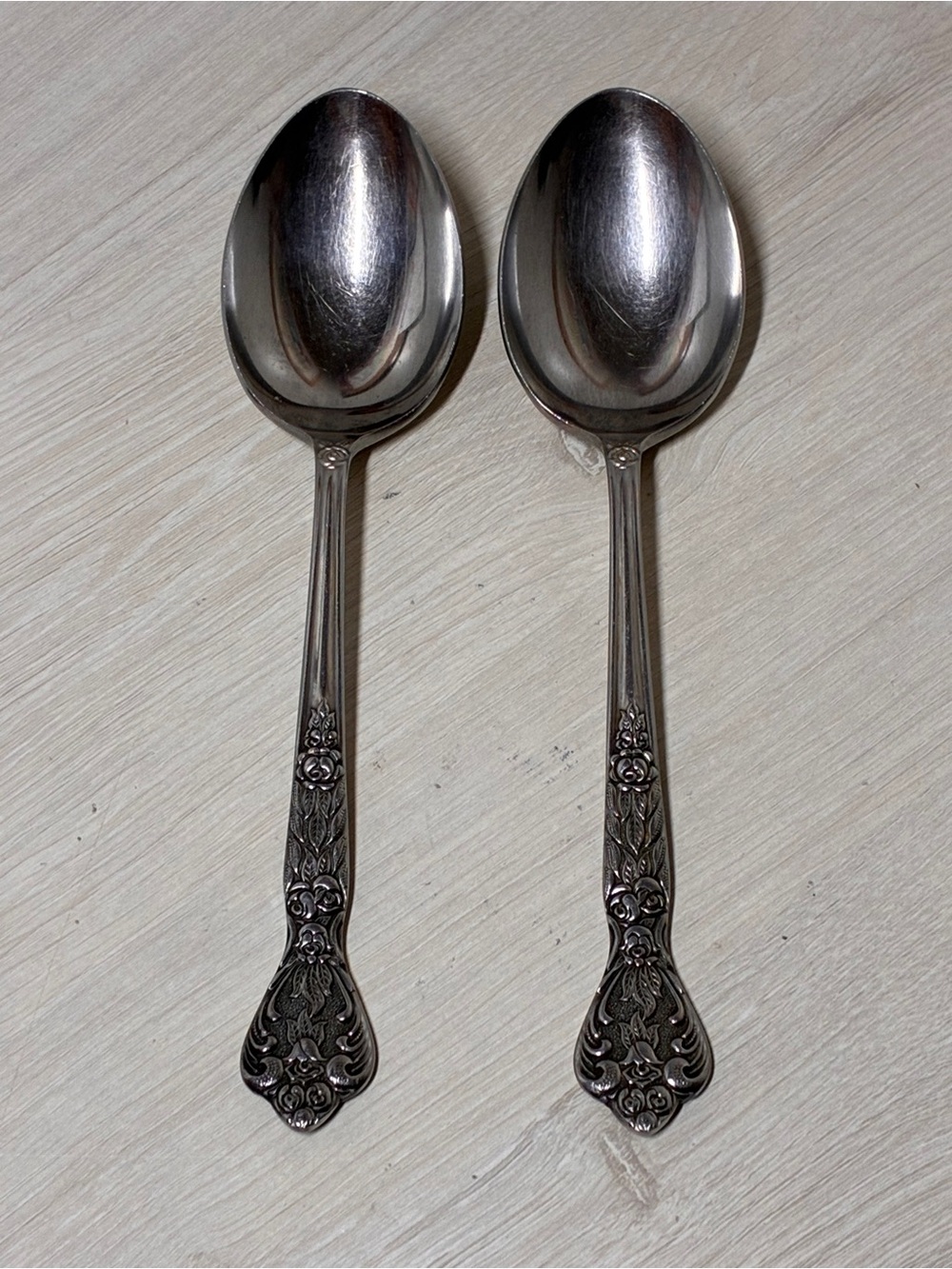 Set of Two Vintage Versailles Soup Spoons MSI Japan Stainless Steel Floral
